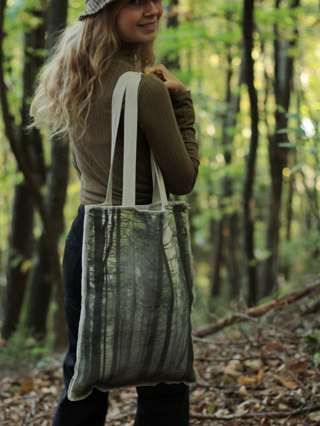 borsa in lino e cotone con pannello frontale stampato, linen tote bag with printed front panel.